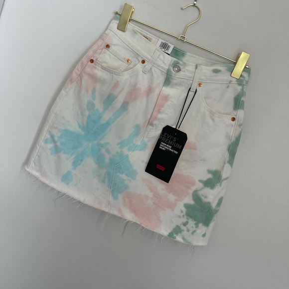 Levi’s High Rise Deconstructed Tie Dye Skirt Sz 27 - Picture 4 of 5